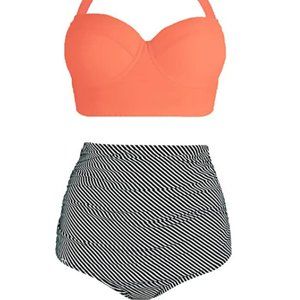 AMOURRI Womens Vintage Stripe Underwire High Waisted Bikini